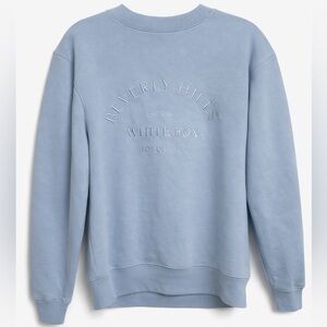 White Fox Light Blue Embroidered Beverly Hills Crewneck
